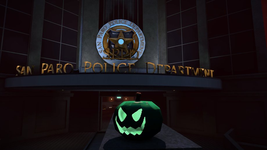 An Infected Pumpkin outside the San Paro Police Department